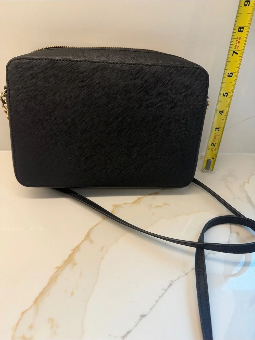 Michael Kors Black Leather Crossbody with Gold Chain Accents
